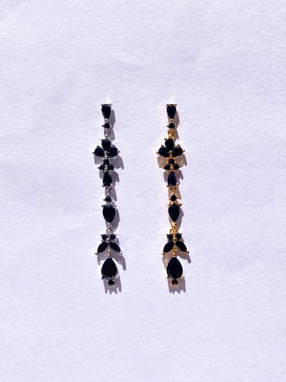 Aretes Flor Colgante Piedra Negra